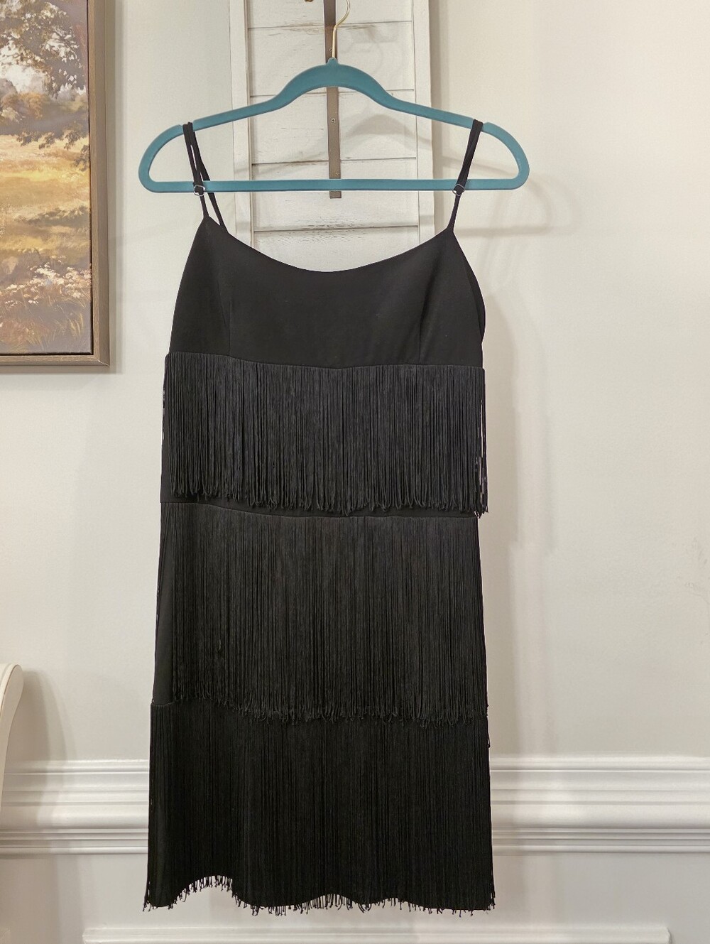 Boston Proper Flapper Style Black Fringe Mini Dress Medium